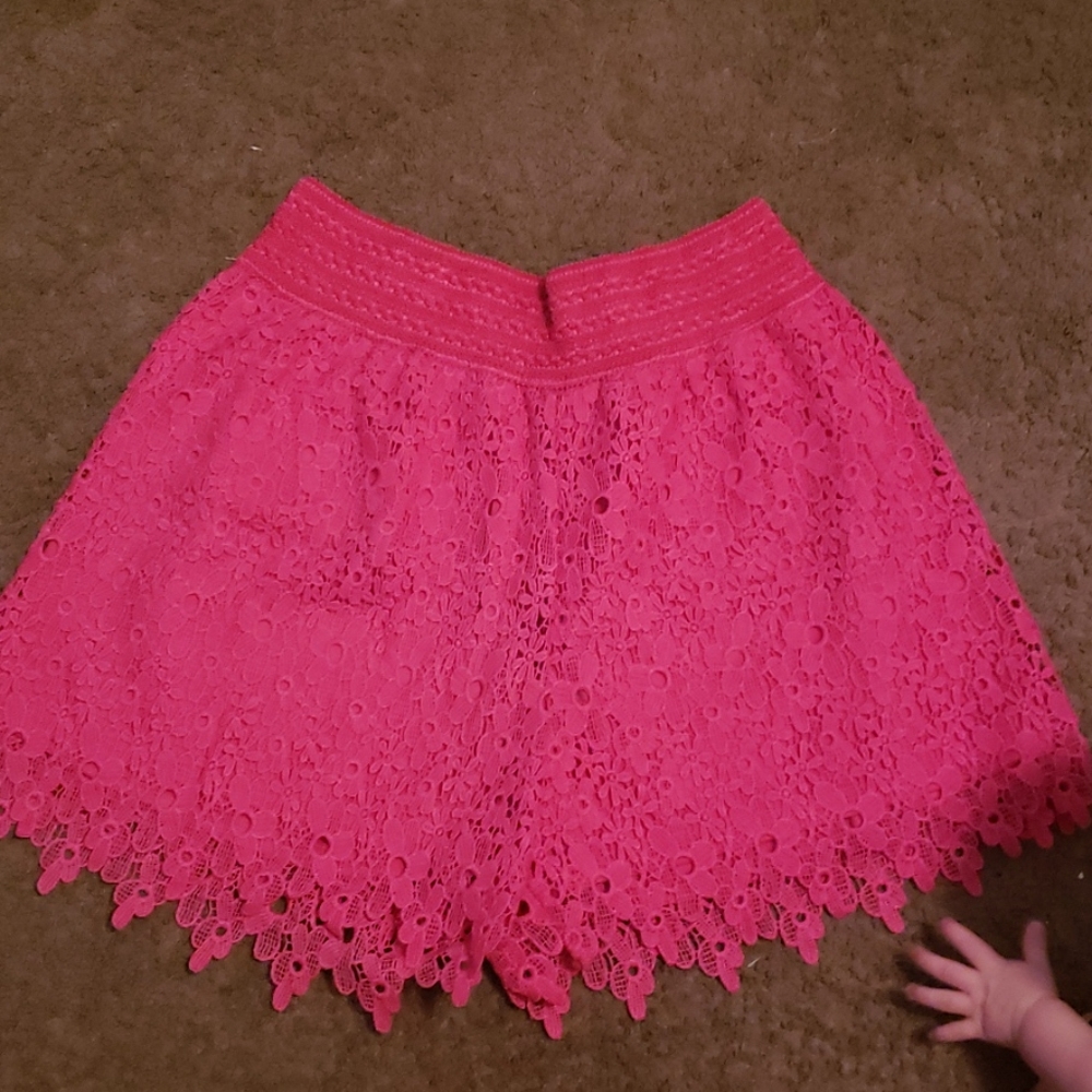Hot pink crochet shorts 2x